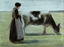M. Liebermann, "Girl with cow" / painting by klassik art