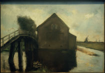 Lesser Ury, Niederländische Landschaft mit Windmühlen von klassik art