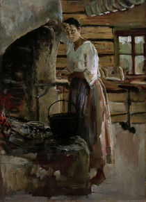 Akseli Gallen-Kallela, Woman cooking Whitefish by klassik art
