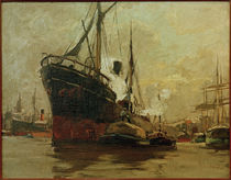 Steamship in a Harbour / L. Sandrock / Paitning by klassik art