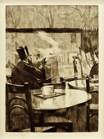 L.Ury, Herr mit Zylinder vor einem Kaffeehausfenster - In Rückenansicht von klassik art