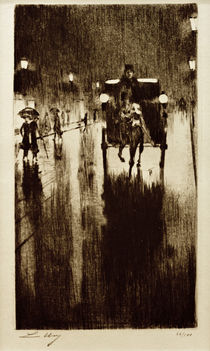 L.Ury, Pferdedroschke im Regenwetter von klassik art