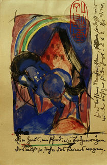 Franz Marc, Horse and house with rainbow by klassik art