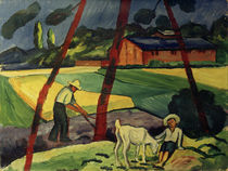 August Macke, Landschaft mit Bauer, Junge und Ziege von klassik art