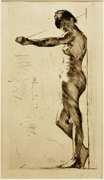 L.Ury, Stehender, an die Wand gelehnter weiblicher Akt by klassik art