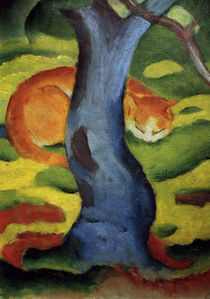 Franz Marc, Katze hinter einem Baum von klassik art