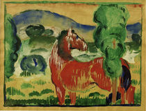 Franz Marc, Red horse in a colourful landscape by klassik art
