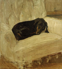 M. Liebermann, "Sleeping dachshund in an arcmchair" / painting by klassik art