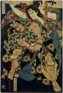 Hokusai, Masashige besiegt Yao no Bettô / Farbholzschnitt by klassik art