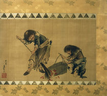 Kanzan und Jittoku / Hängerolle von Hokusai, 1826–1833 by klassik art