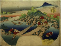 Hokusai, Fluss Minobu / Fächerbild 1830–1844 von klassik art