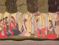 Radha and Krishna seated in a grove by Pahari School