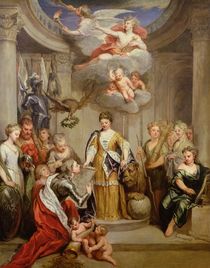 Queen Anne presenting plans of Blenheim to military Merit by Godfrey Kneller