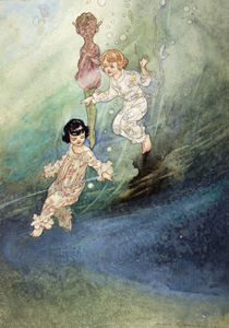 Untitled Watercolour, Children Underwater with an Elf by Charles Robinson