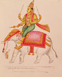Indra, God of Storms, riding on an elephant by Indian School