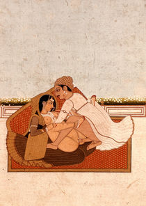 Lovers on a terrace with white flowers by Indian School