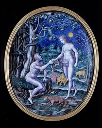 Limoges plaque depicting Adam and Eve by French School