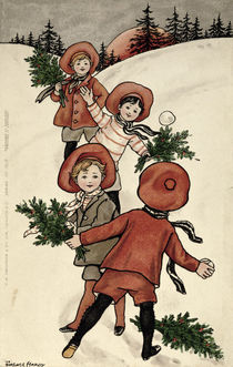 Children with Holly Throwing Snowballs by Florence Hardy