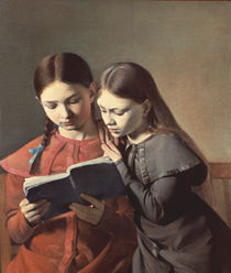 The Artist's Sisters Signe and Henriette Reading a Book von Carl-Christian-Constantin Hansen