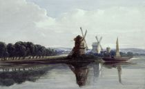 Windmills by a River, 19th century by John Chase