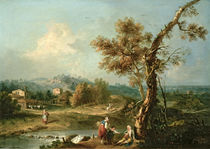 An Italianate River Landscape with Travellers von Francesco Zuccarelli