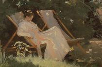 The artist's wife sitting in a garden chair at Skagen by Peder Severin Kroyer