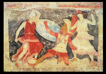 Two Amazons in combat with a Greek by Etruscan