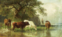 Cattle Watering in a River Landscape by Friedrich Johann Voltz