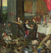 Allegory of Taste, detail of servers bringing wine by Jan Brueghel the Elder