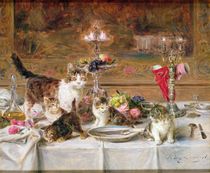 Kittens at a banquet, 19th century von Louis Eugene Lambert