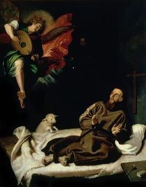 St. Francis comforted by an Angel Musician von Francisco Ribalta