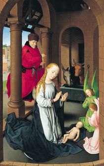 The Nativity, left wing of a triptych of the Adoration of the Magi von Hans Memling