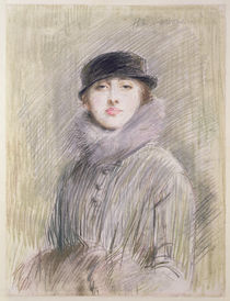Portrait of a Lady with a Fur Collar and Muff von Paul Cesar Helleu