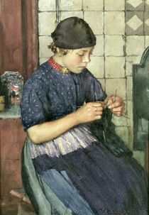 Girl Knitting von Walter Langley