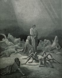 Virgil and Dante looking at the spider woman by Gustave Dore