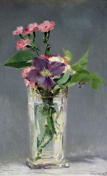 Pinks and Clematis in a Crystal Vase by Edouard Manet
