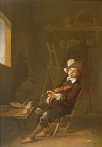 Self Portrait of the Artist Playing a Violin by Johannes Lingelbach