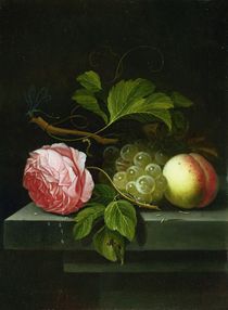 A Still Life with a Rose, Grapes and Peach by Johannes Borman