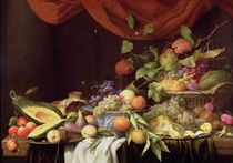 A Still Life of Fruit on a Draped Ledge von Joris van Son