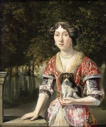 Portrait of a Lady Wearing a Red and White Dress by Matthys Naiveu
