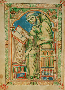 Ms R 17 I f.283v Monk Eadwine at work on the manuscript by English School