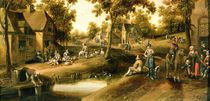 A Village Scene with Peasants on Banks of a Stream von Cornelius Droochsloot
