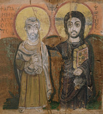 Icon depicting Abbott Mena with Christ by Coptic