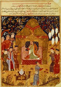Genghis Khan in his tent by Rashid al-Din von Islamic School