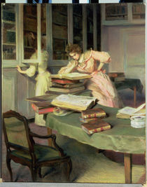 Elegant Women in a Library von Edouard Gelhay