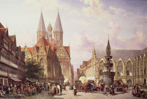 Market Scene at Braunschweig by Cornelius Springer
