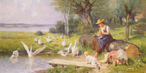 Mother and Child with Geese by Adolf Ernst Meissner