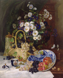 Still life with Flowers and Fruit by Eugene Henri Cauchois