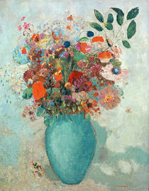 Flowers in a Turquoise Vase by Odilon Redon