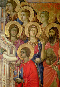 Maesta: Detail of Saints, including St. John the Baptist by Duccio di Buoninsegna